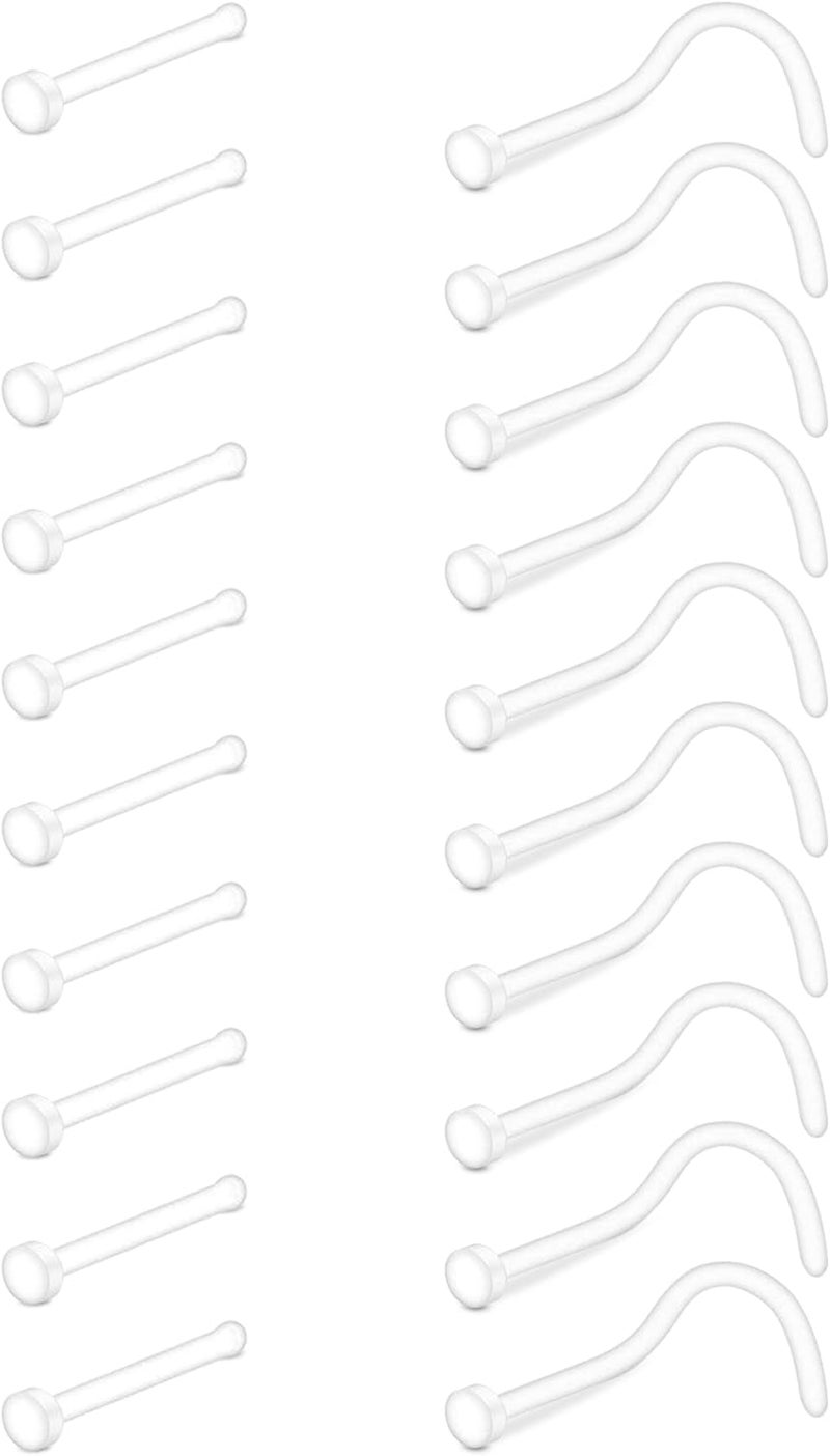 D.Bella 18G 20G Clear Nose Studs Acrylic L Shape Nose Rings Bioflex Bone Pin Straight Nose Studs Flexible Nose Piercing Retainer Flat Top for Men Women - Image 2